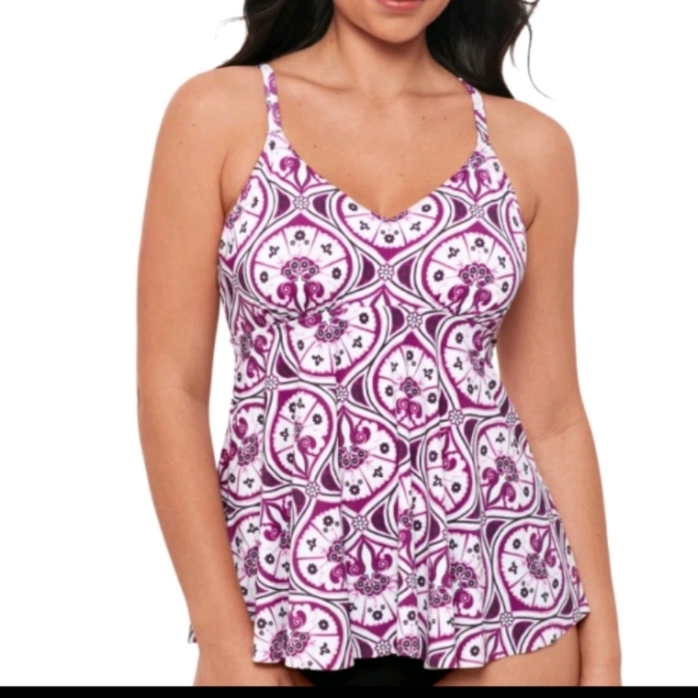 Swim Solutions Women's Floral V-Neck Tankini Magenta Size 18 #A52